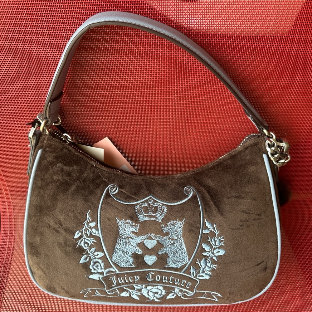 Juicy Couture Brown Velvet Embroidered Hobo Bag